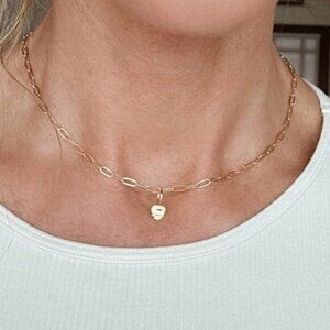 Dainty Waterproof Paperclip Chain Necklace w/ Heart Eye Charm Non-tarnish Gold